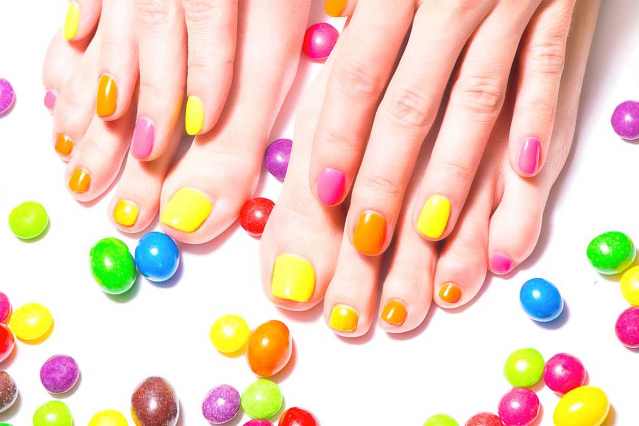 Colorful manicure pedicure